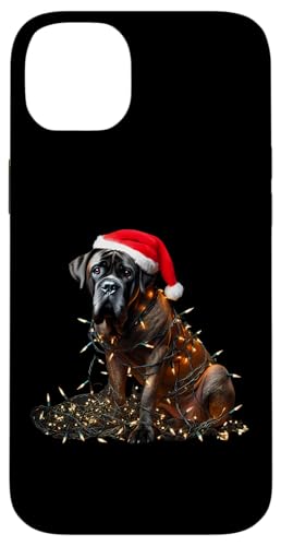 Hülle für iPhone 14 Plus Cane Corso mit Weihnachtsmütze und Weihnachtsbeleuchtung Besitzer von Cane Corso Christmas Products