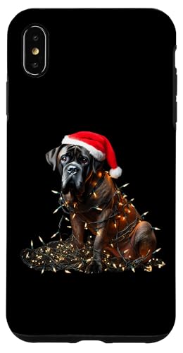 Hülle für iPhone XS Max Cane Corso mit Weihnachtsmütze und Weihnachtsbeleuchtung Besitzer von Cane Corso Christmas Products