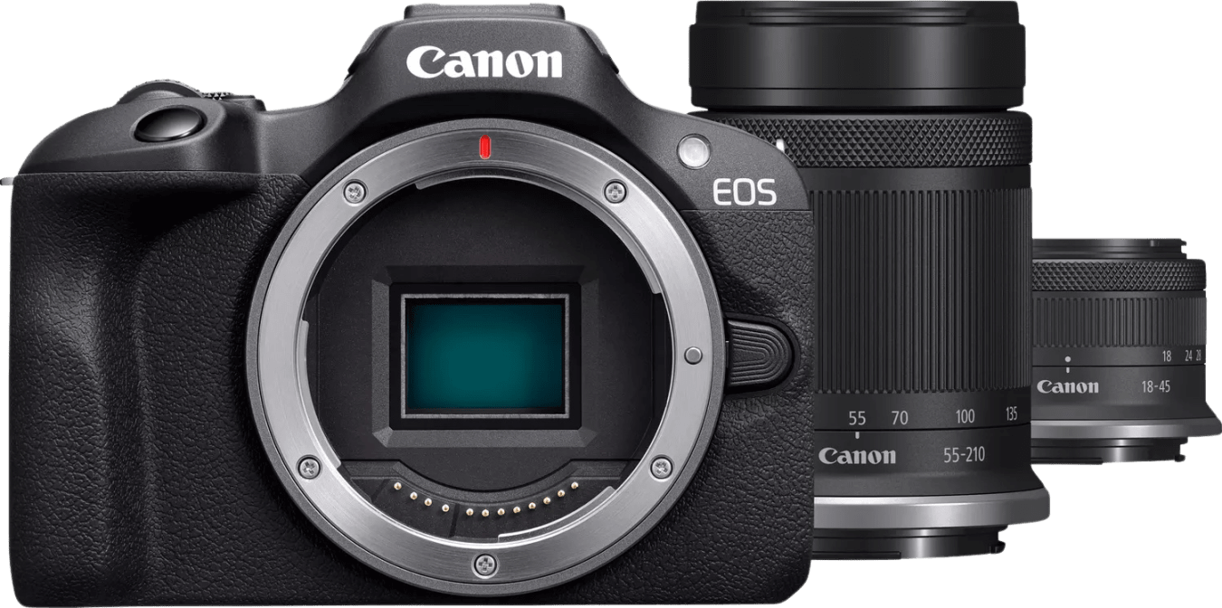 Canon EOS R100 Systemkamera, mit Objektiv RF-S 18-45mm f/4.5-6.3 IS STM + RF-S 55-210mm f/5-7.1 IS STM von Canon
