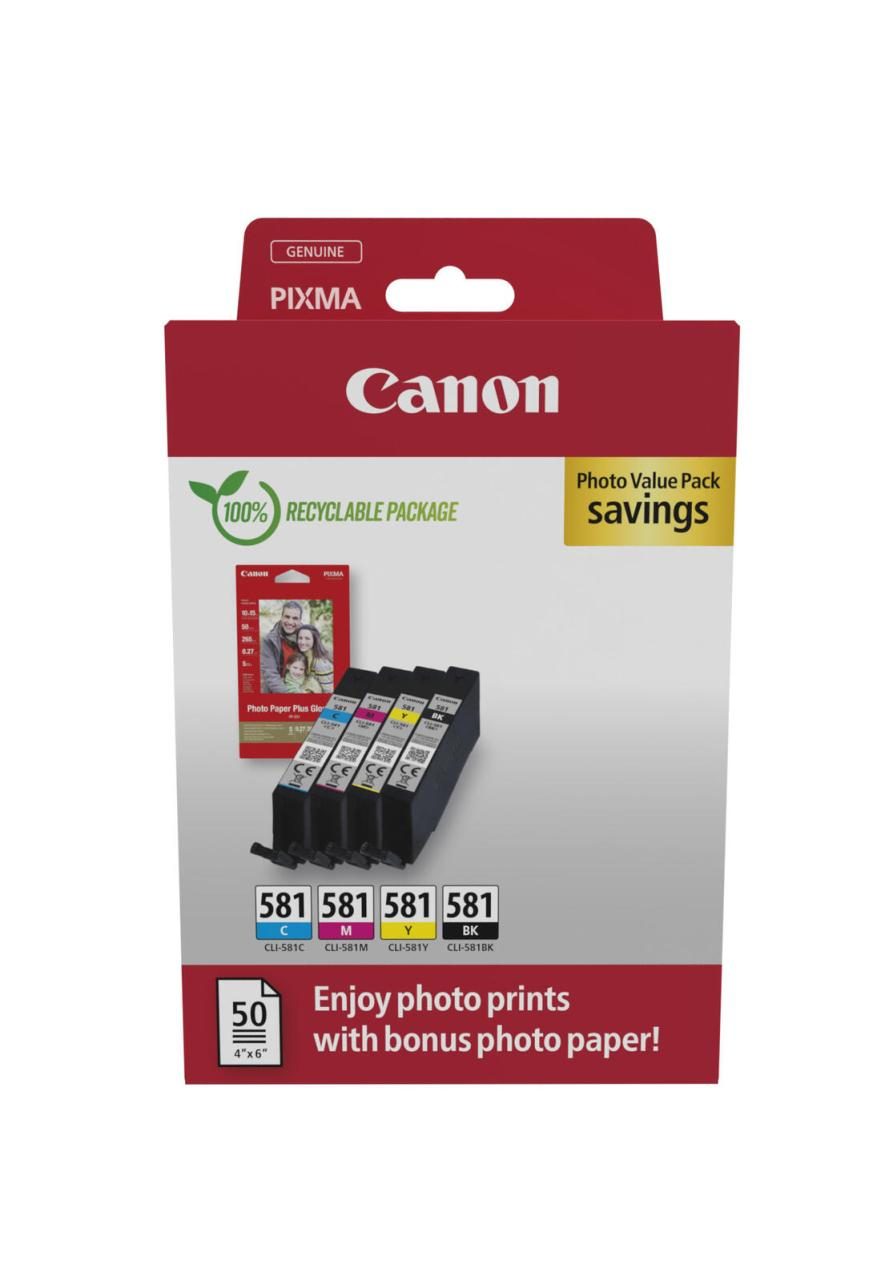 Canon Original CLI-581 Druckerpatronen Value Pack - 1 x schwarz / je 1 x CMY ... von Canon