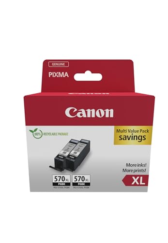 Canon PGI-570 XL Twin Vorteilspack 2 Tintenpatronen größere Reichweite XL (2X Schwarz XL) Original [Umweltfreundliche Recycle-Kartonverpackung 2024 mit Diebstahl Sicherungsetikett] von Canon