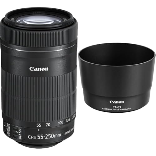 Canon Telezoomobjektiv EF-S 55-250mm F4-5.6 is STM Telezoom für EOS (58mm Filtergewinde, optischer Bildstabilisator), schwarz & ET-63 - Gegenlichtblende, 8582B001 von Canon