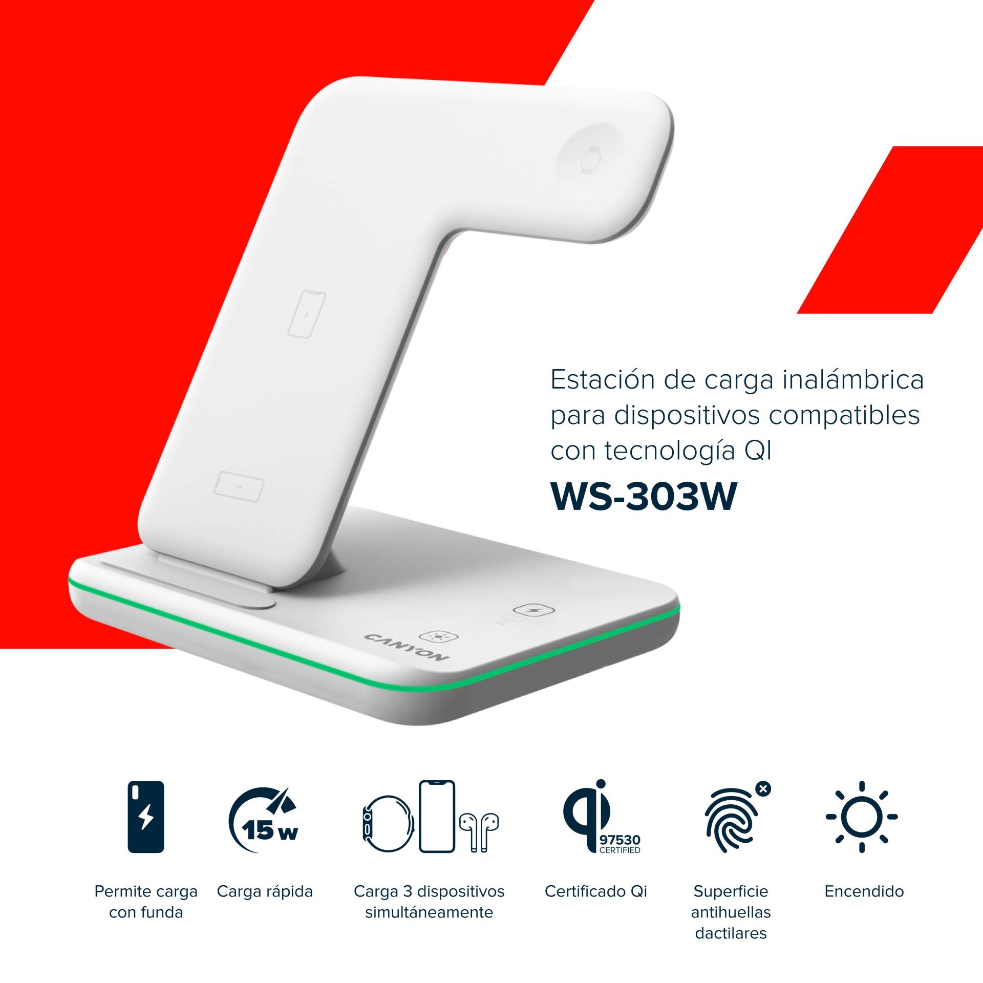 Canyon Wireless Charger Dock 3in1 QI for Apple  15W    white retail von Canyon