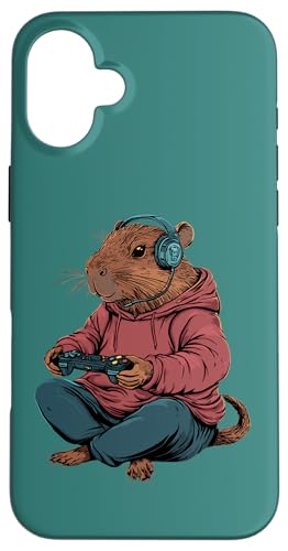 Hülle für iPhone 16 Plus Capybara Gamer Kopfhörer Videospiel für Teenager und Spieler von Capybara Gamer Animal Zone Video Game Fans Apparel