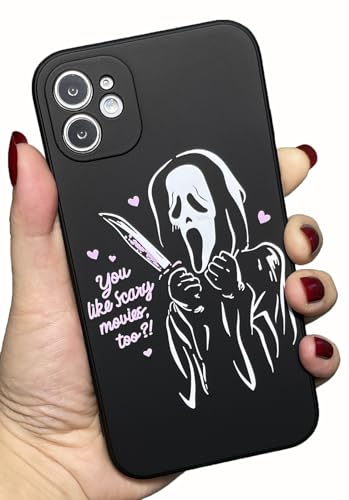 Coole Ghost Face Hülle für iPhone 12 6,1 Zoll, Scream Horror Movie Anime gedruckt, Mode Niedliches Totenkopf Skelett Design für Frauen Männer Jungen Mädchen Weiche TPU Silikon Stoßfest Handyhülle für von Caqvkcs