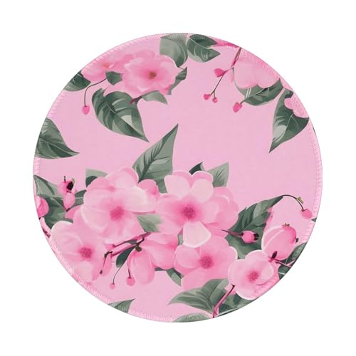Mauspad, rund, 20,3 cm (8 Zoll), langlebig, rutschfest, ideal für Schreibtisch und Laptop, Pink Cherry Floral von CarXs