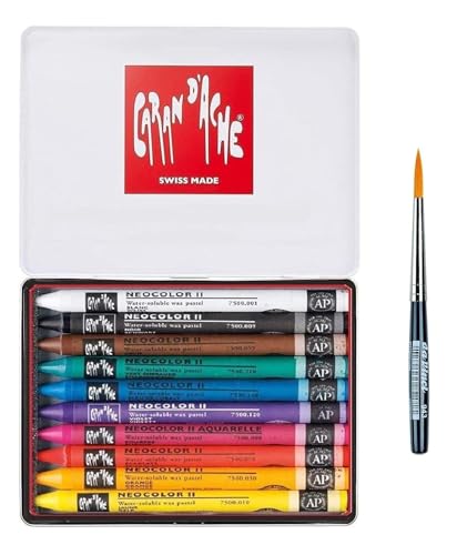 Caran d'Ache Neocolor II Kreiden Metalletui mit 10 Farben,Aquarellstifte UND DAVINCI 943 von Caran d'Ache ESPACEBEAUXARTS