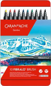 CARAN D'ACHE Fasermaler FIBRALO Brush, 10er Metalletui flexible und robuste Pinselspitze, federt nach jedem - 1 Stück (186.310) von Caran d-Ache