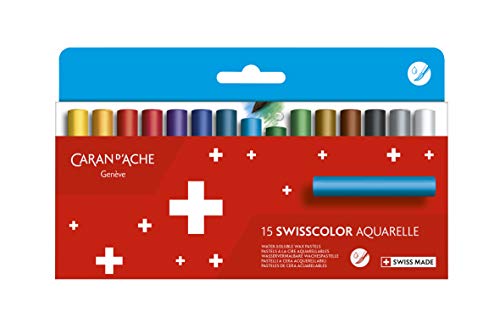 Caran d'Ache 7502.815 Swisscolor wasservermalbare Wachs-Pastell Farbstifte, 15 Stück bunt von Caran d'Ache