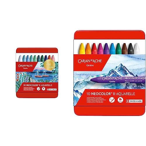 Caran d’Ache d'Ache Buntstifte Etui 10 Pastelle Neocolor II Kalte Töne & Caran d'Ache 7500.31 d'ACHE - NEOCOLOR II(2) Aquarelle Wachspastelle in Metallbox - 10 Stück von Caran d’Ache