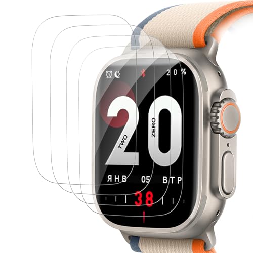 4 Stück Schutzfolie für Panzerglas für Apple Watch Ultra 2/Ultra 49mm Panzer Schutz Glas, TPU Displayschutz Folie für iWatch Ultra 2, Blasenfrei Panzerfolie für iWatch Ultra, Ultra Dünn, Selbstheilend von Carantee