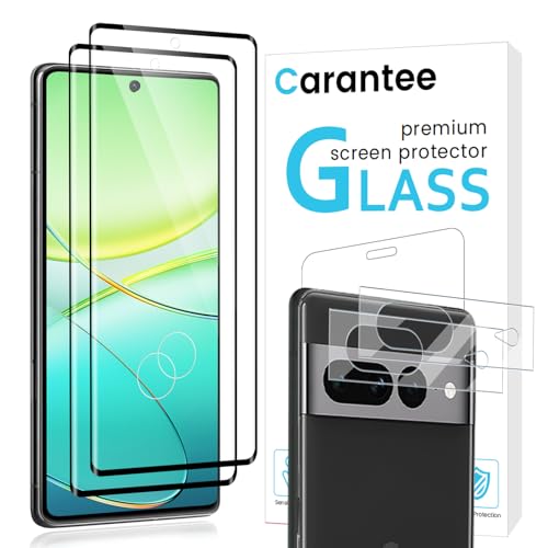 Carantee Schutzfolie für Panzerglas für Google Pixel 7 Pro Schutzglas, 2+2 Stück Kameraschutz für Google 7 Pro Folie, 9H Härte Displayfolie für Pixel 7 Pro Fingerabdruck-ID Blasenfrei, 3D Full Cover von Carantee