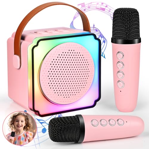 Karaoke Maschine Kinder mit 2 Karaoke Mikrofon Kinde Mini Tragbares Bluetooth Lautsprecher mit Stimme wechselnde Effekte & LED Lichteffektenfür Partei, Geschenke für Geburtstag, Weihnachten (Rosa) von Carastek