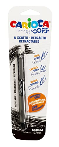 Carioca OOPS Radierbarer Kugelschreiber mit wärmeempfindlicher Tinte, 1 Kugelschreiber, ideal zum Schreiben, Radieren, Neuschreiben, Radiergummi, 0,7 mm, Schwarz von Carioca