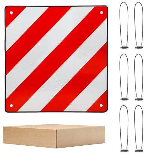 2 in 1 Warntafel Italien Und Spanien Aluminium mit 6 Stück 4mm Spanngurte und Ösen 50 * 50cm Reflektierend für Fahrradträger Heckanhänger Wohnmobil Auto Anhänger Rot/Weiß von Carreuty