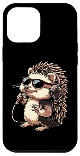 Hülle für iPhone 15 Pro Max Niedlicher Igel-DJ mit Mikrofon singend von Cartoon Sunglasses Headphones Cute animal