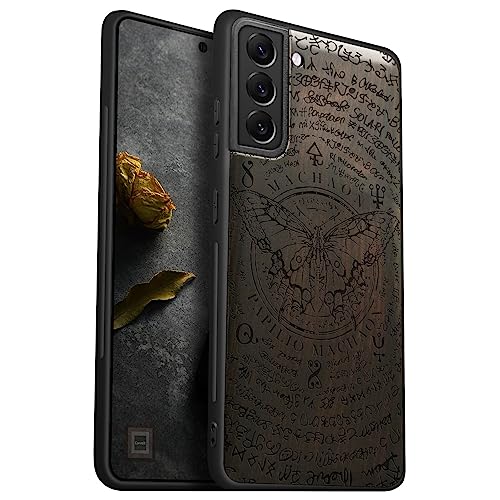 Carveit Handyhülle für Galaxy S21 FE hulle Holz Cover [Einzigartig Stilvolle Aussehen] Natürliches Massivholz hülle Kompatibel mit Samsung S21 FE Case（Dunklesholz-Schwalbenschwanz） von Carveit