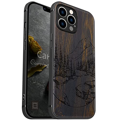 Carveit Handyhülle für iPhone 12 Pro Holz Cover kompatibel MagSafe mit Apple & QI drahtlosen magnetischen Ladegeräten Massivholz Kompatibel mit 12 Pro hulle（Dunklesholz-Wilde Naturlandschaft） von Carveit