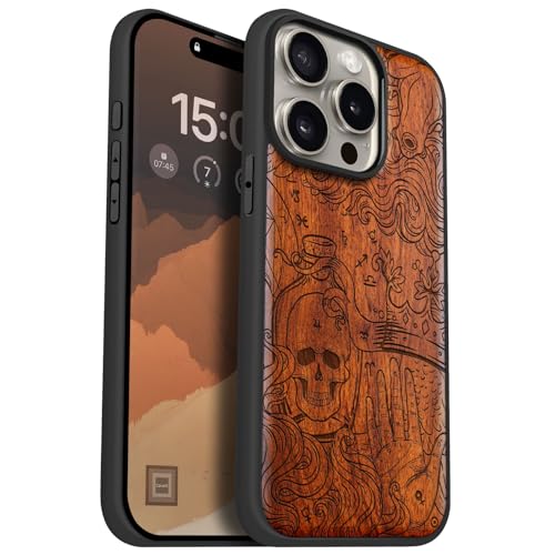 Carveit Handyhülle für iPhone 15 Pro Cover kompatibel MagSafe [Holz und TPU Silikon Hybrid hülle] Magnetisch Case für Apple 15 Pro hulle（Rosig-Zodiac Mystique） von Carveit