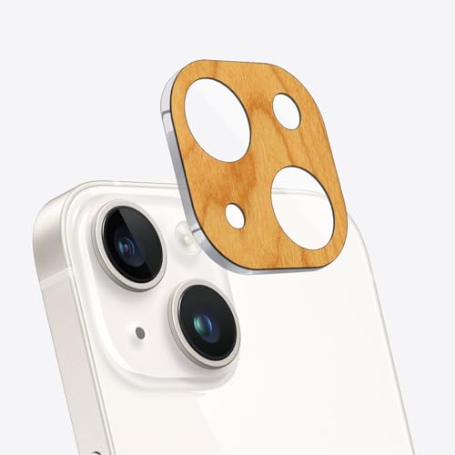 Carveit Kameraschutz kompatibel mit iPhone 13/13 mini Kamera Schutzfolie, Holz Objektiv Schutz Folie, 9H Glas Schutzglas Camera Protector, (Kirschholz) [1 Stücke] von Carveit