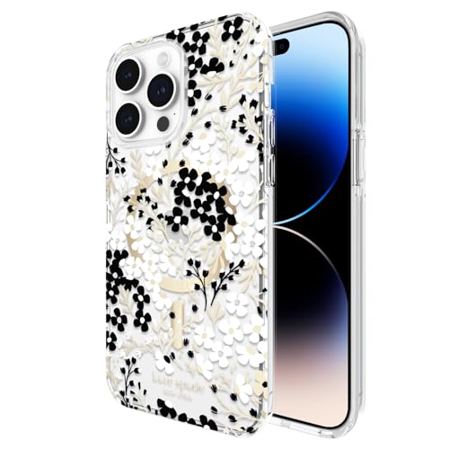 Kate Spade New York Schutzhülle für iPhone 14 Pro Max, kompatibel mit MagSafe – Multi Floral Schwarz und Weiß von Case-Mate