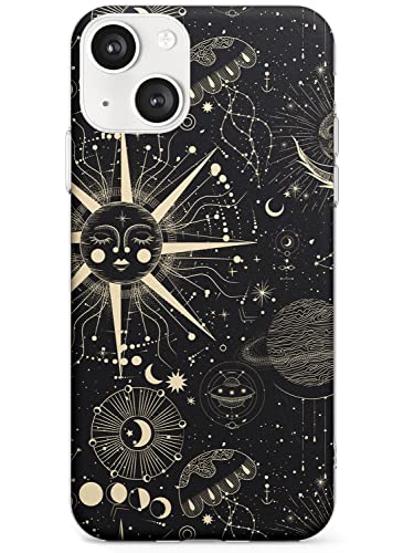 Große Sonne Vintage Astrologische Slim Phone Case für iPhone 13 Mini TPU Schutzhülle Leicht Stark Cover mit Sternzeichen Vintage Sterne Weltraummonde von Case Warehouse