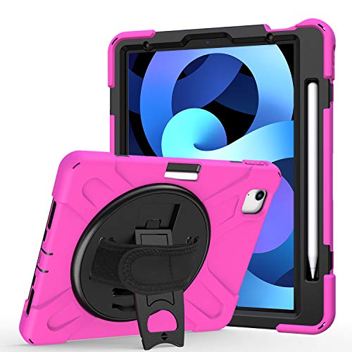 Case2go - Hülle kompatibel mit Apple iPad Air 11 (2024) / Apple iPad Air 10.9 (2022/2020) - Mit Griff - Kunstleder Tablet Case Schutzhülle - Magenta von Case2go