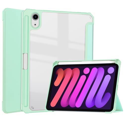 Tablet Hülle passend für Apple iPad Mini 7 (2024) - Acryl Trifold Case - mit Auto/Wake Funktion und Magnetverschluss - Mint Grün von Case2go