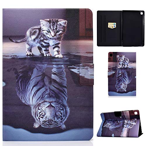 CaseFun Schutzhülle für Samsung Galaxy Tab S6 Lite 10.4 P610/P615, Schutzhülle, Schutzhülle, mehrere Winkel, mit Auto Weck/Schlaf und Dokumentenkarte, Pocket Katze Tiger von CaseFun