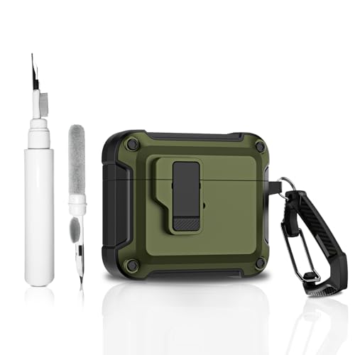 [3-in-1] CaseGame Hülle kompatibel mit AirPods 4 mit aktiver Geräuschunterdrückung mit Schlüsselanhänger und Schloss, militärische Rüstung, stoßfest, kabellose Ladehülle mit Reinigungsset von CaseGame