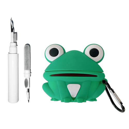 [3 in 1] CaseGame Silikonhülle kompatibel mit AirPods 4 mit aktiver Geräuschunterdrückung mit Schlüsselanhänger, niedlicher Cartoon-Frosch, Tier, lustig, stoßfest, mit Reinigungsset von CaseGame