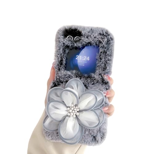 CaseGame Blume Hülle Kompatibel mit Samsung Galaxy Z Flip 3, Niedliche Cartoon Plüsch Pelz Winter Warm Weich Schutzhülle für Männer Frauen von CaseGame