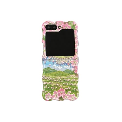 CaseGame Blumen-Hülle, kompatibel mit Samsung Galaxy Z Flip 3, gewellter Rahmen, niedliches Cartoon-Ölgemälde, Blumenmuster, stoßfeste Schutzhülle für Z Flip 3 für Frauen von CaseGame