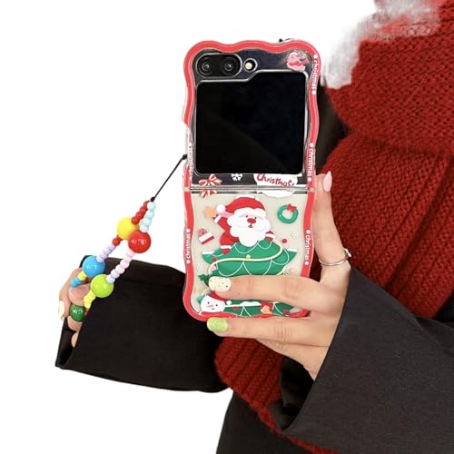 CaseGame Kompatibel mit Samsung Galaxy Z Flip 3 Curly Wave Rahmen Hülle mit Kette, Niedlicher Cartoon Baumstil Stoßfeste Schutzhülle für Männer Frauen Rot von CaseGame