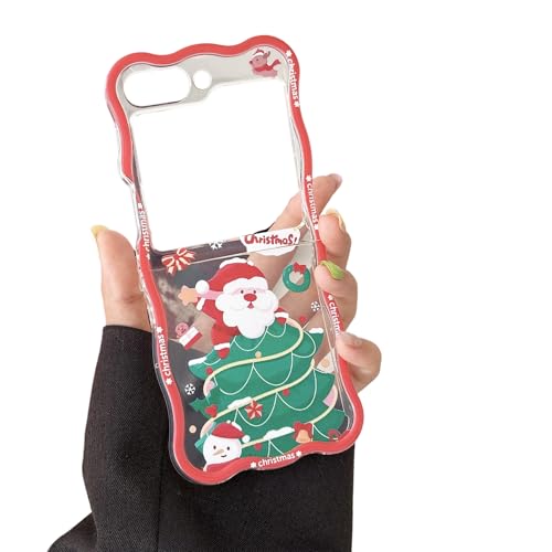 CaseGame Kompatibel mit Samsung Galaxy Z Flip 5 Curly Wave Frame Case, Niedlicher Cartoon-Baum-Stil, stoßfeste Schutzhülle für Männer und Frauen, Rot von CaseGame