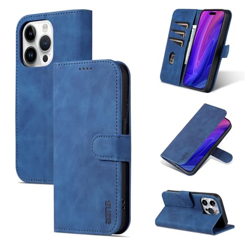 CaseGame Schutzhülle für iPhone 16 Pro Max, 17,5 cm (6,9 Zoll), mit Kartenhalter, PU-Leder, Ständer, stoßfest, Klapphülle, für Damen und Herren, Blau von CaseGame