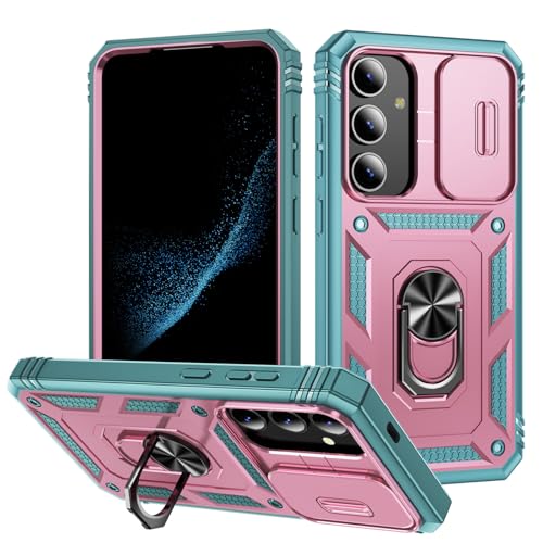 CaseGame Schutzhülle kompatibel mit Samsung Galaxy S25 Plus mit 360 ° drehbarem Kickstand, Militärische Rüstung, stoßfest, magnetisch, mit verschiebbarer Objektivabdeckung für Männer und Frauen, Rosa von CaseGame