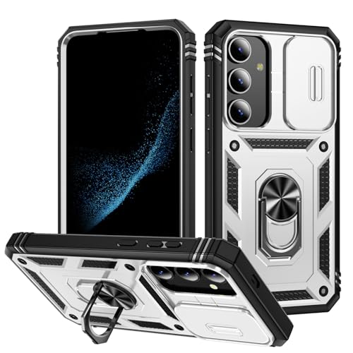 CaseGame Schutzhülle kompatibel mit Samsung Galaxy S25 Ultra, mit 360 ° drehbarem Ständer, militärische Rüstung, stoßfest, magnetisch, mit verschiebbarer Objektivabdeckung, für Männer und Frauen, Weiß von CaseGame