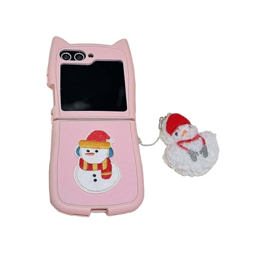 CaseGame Schutzhülle kompatibel mit Samsung Galaxy Z Flip 3 mit Plüsch-Anhänger, niedliches Cartoon-Design, lustige Strick-Katzenform, Schneemann, TPU-Hülle für Damen und Herren von CaseGame