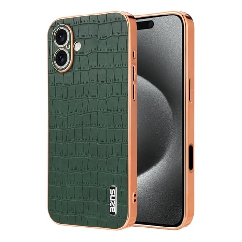 CaseGame Schutzhülle kompatibel mit iPhone 16 Plus 6,7 Zoll, Retro-Luxus-Gitter, PU-Leder, weich, kabelloses Laden, stoßfest, Schutzhülle für Männer und Frauen, Grün von CaseGame