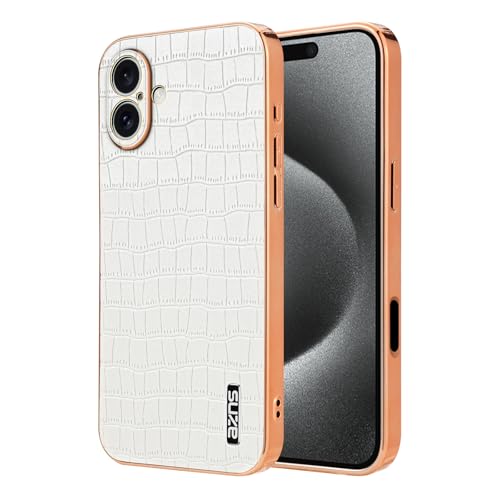 CaseGame Schutzhülle kompatibel mit iPhone 16 Plus 6,7 Zoll, Retro-Luxus-Gitter, PU-Leder, weich, kabelloses Laden, stoßfest, Schutzhülle für Männer und Frauen, Weiß von CaseGame