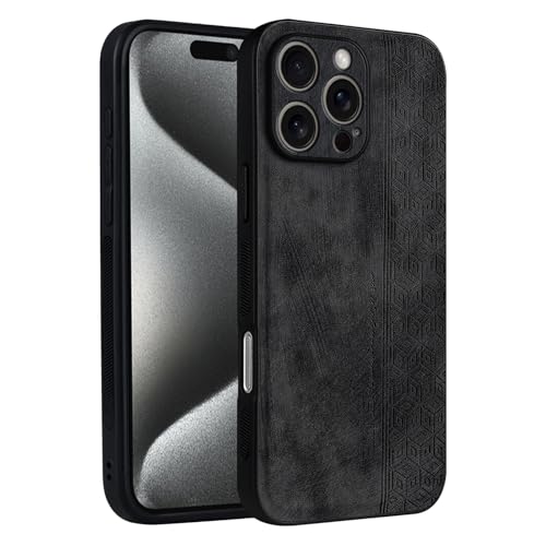 CaseGame Schutzhülle kompatibel mit iPhone 16 Pro 6,3 Zoll, Retro-Luxus-PU-Leder, weich, glatt, kabelloses Laden, stoßfest, Schutzhülle für Männer und Frauen, Schwarz von CaseGame