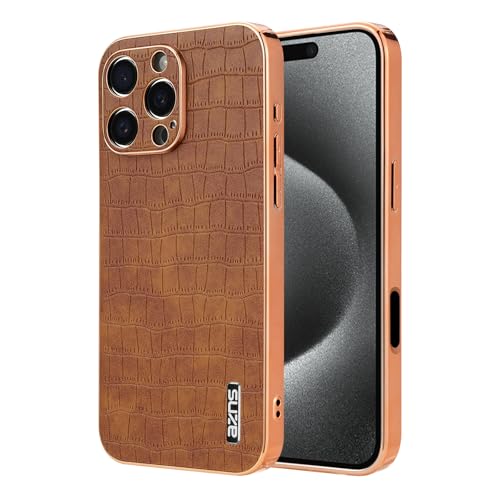 CaseGame Schutzhülle kompatibel mit iPhone 16 Pro Max 17,5 cm (6,9 Zoll), Retro-Luxus-Gitter, PU-Leder, weich, kabelloses Laden, stoßfest, Schutzhülle für Männer und Frauen, Braun von CaseGame