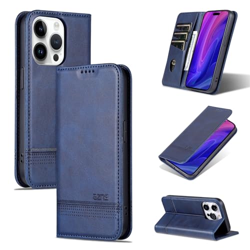 CaseGame Schutzhülle kompatibel mit iPhone 16 Pro Max 17,5 cm (6,9 Zoll), mit Brieftasche mit Kartenhalter, PU-Leder, Ständer, stoßfest, Klapphülle für Damen und Herren, Blau von CaseGame