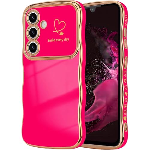 CaseLover Handyhülle für Samsung Galaxy A25 5G Hülle, Liebesherz Handyhülle Wellen Lockige Form Galvanisierte Silikon TPU Bumper Case Kameraschutz Stoßfeste Schutzhülle für Samsung A25 5G, Rosarot von CaseLover