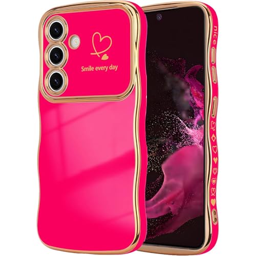 CaseLover Handyhülle für Samsung Galaxy A55 5G Hülle, Liebesherz Handyhülle Wellen Lockige Form Galvanisierte Silikon TPU Bumper Case Kameraschutz Stoßfeste Schutzhülle für Samsung A55 5G, Rosarot von CaseLover