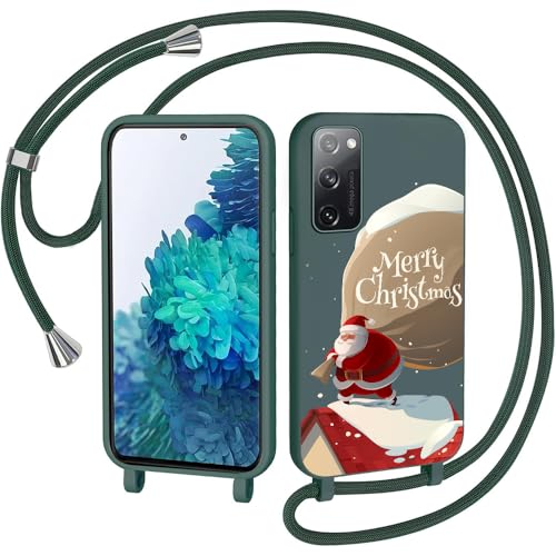 CaseLover Handykette für Samsung Galaxy A41 Hülle mit Band, Necklace Handyhülle mit Schnur zum Umhängen Weihnachtsmann Muster Silikon Stossfest Case Schutzhülle mit Kette für Samsung A41, Grün von CaseLover