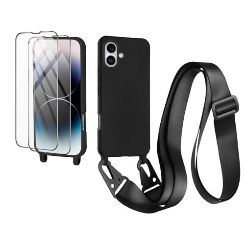 CaseLover Handykette kompatibel mit iPhone 16 Hülle mit Band, Premium Silikon Necklace Handyhülle mit 2 Stück Schutzfolie Verstellbarer Kordel zum Umhängen Stossfest Schutzhülle Case 6.1", Schwarz von CaseLover