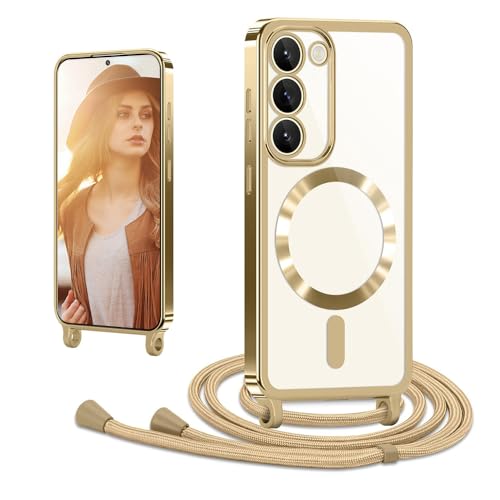 CaseLover Magnetische Handykette für Samsung Galaxy S22 Hülle mit Band Klare Silikon Necklace Handyhülle mit Kordel zum Umhängen Stossfest Kameraschutz Bumper Schutzhülle für Samsung S22 5G, Gold von CaseLover