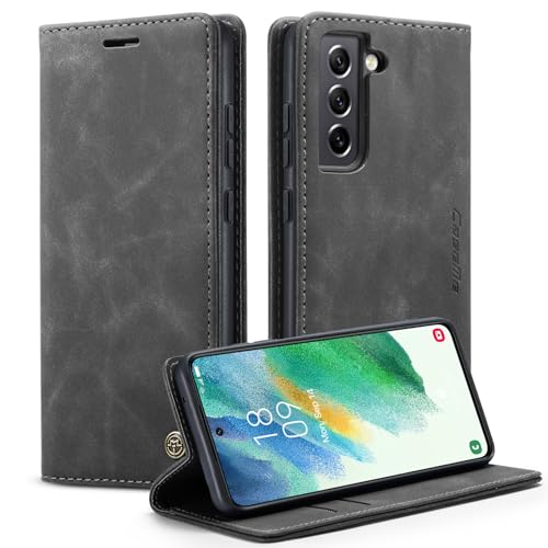 CaseMe Handyhülle für Samsung Galaxy S21 FE 5G Hülle Premium Leder Klappbar Tasche Flip Case Magnet Kartenfach Standfunktion Klapphülle Schutzhülle für Samsung S21 FE 6,4'' - Grau von CaseMe